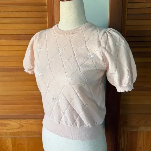 J-Fashion GRL Kawaii Himekaji Balletcore Pink Bow Cropped Top S - Picture 3 of 7